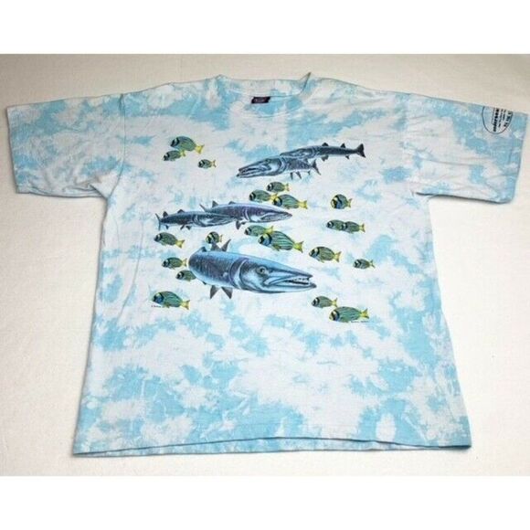 Rainbow Graphicks Other - Vintage 90s Barracuda Fish T-Shirt XL Blue Tie Dye Florida Single Stitch 1993